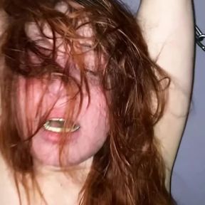 Extremely rough face and tits slapping in bdsm scene with fuck machine