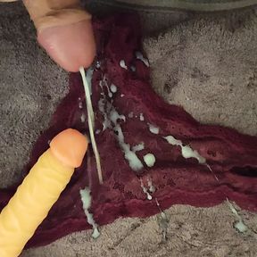 Big sperm ejaculation on a friend&#039;s thong panties