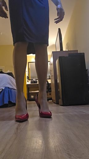 New blue dress with red pumps