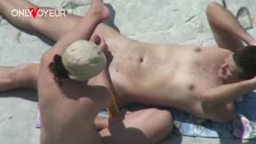 beach voyeur. naked girl gets her asshole inspected and gives handjob