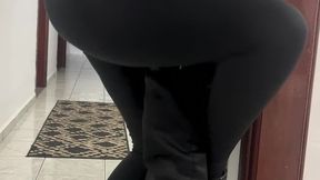 Coworkers hook up and have sex in the company hallway.