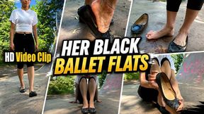 HD Video Clip | Angelina’s Black Ballerina Flats Shoeplay – Barefoot Soles, Toes & Slip On Off Close-Ups