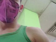 Twink pulls pants down in laundromat while other people aren't looking