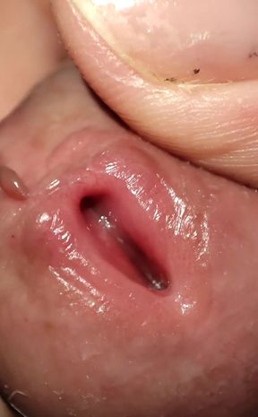 Macro view of my cock and cum