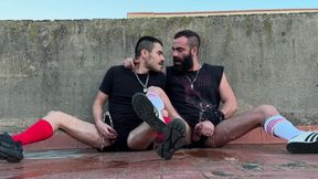 Piss on Rooftom &amp; Hard Fuck. Soaking Wet Cocks.