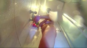 Oiling nice body in the shower. Babe washes in the shower, shaves her pussy, oil massage. part 4