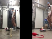 Ass filled with buttplugs in public, pissing and cumming