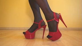 Walking in heels #3 - red stripper platforms