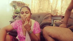 Desi housemaid had her master's cigar whilst madam is away