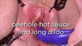 peehole hot sauce and long dildo