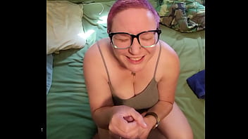Quickie handjob from Liza- with a slow mo cumshot.