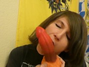 Practicing blowing crackers with makeup on