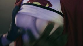 Super MILF gives blowjobs to villainous men