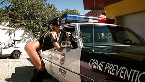 Blond horny police bitch Clara G performs hot solo outdoors