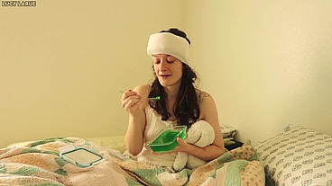 Sick Girl Eats Green Jello Snack