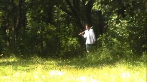 Busty Redhead Rides Thick Cock Deep in Forest