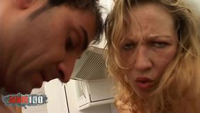 beautiful blonde lady margaux gets her ass fucked good in the kitchen