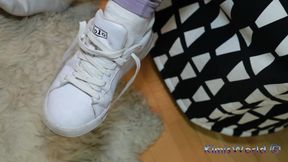 Lavender Leggings, Worn White Socks & Sneakers - Foot Tease & Shoeplay