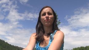Slim brunette student fucks in field for cash