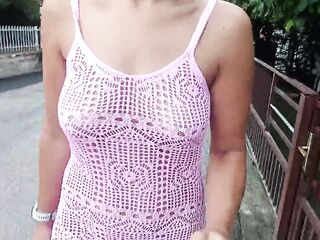 a public walk around the town out of underclothes in a transparent costume