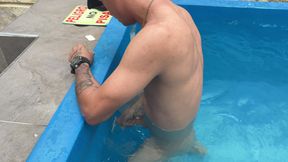I insert my penis into the pool pipe, my stepsister discovers me and in order not to give me away she wants me to fuck her hard..