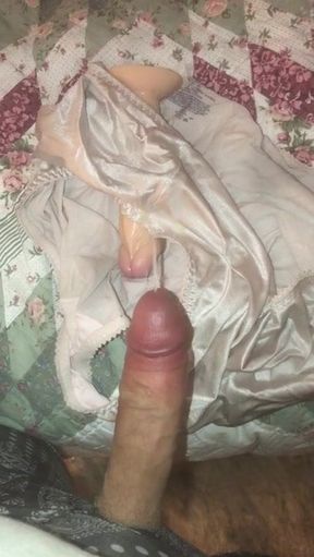 Another huge load on step moms panties and dildo