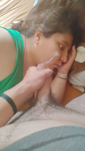 I cum on wife face while she rest