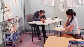 Brunette teen gets pussy licked and ass slammed by teacher in the classroom