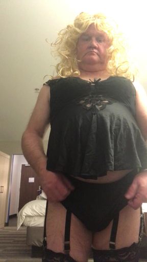 dressed in a hotel room