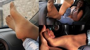 Sofia's nylon feet FULL CLIP! Teases, jokes, rubs and massages in the car