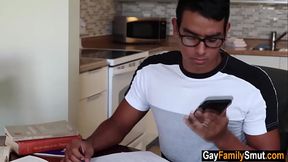 Evil step daddy comes to stepson'_s bedroom for blowjob