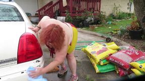 BBW car wash more flashing nurse VICKI BBW big as wet bikini