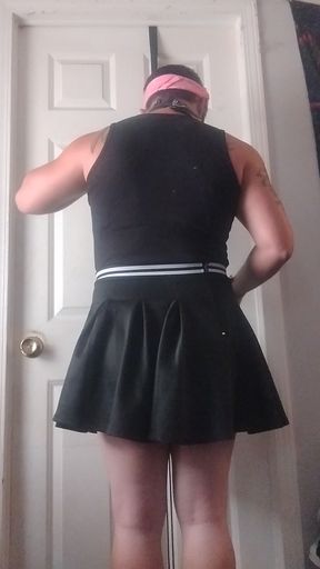 Sissy slave in self bondage with shock collar