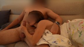 The girl enjoys her boyfriend's big dick and fills her mouth full of sperm