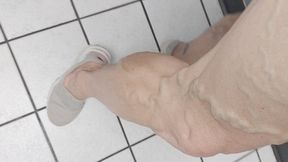 Flexing calves while waiting for food