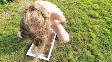 Blonde Teen Gets Her Pussy Fucked Raw Outside With A Dildo