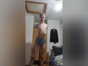 Very skinny british teen shows off his incredible skinny body while inhaling air and changing panths