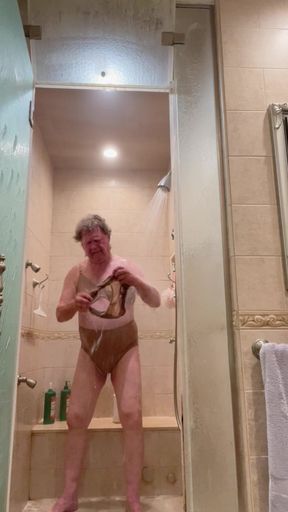 Shower with Wife's underwear and bra