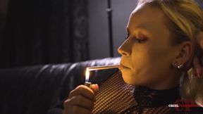 Anette smokes in fishnet 4K MP4