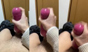 Amateur twink destroyed by his own cockhole stuffed gay jizz creampie