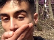 Chewing and swallowing own cum public