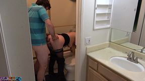 Erin Electra spies on her stepson jerking off in the toilet