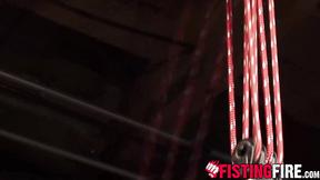 ”Uniformed interrogator Dirk Caber drives his fist into his helpless prisoner”