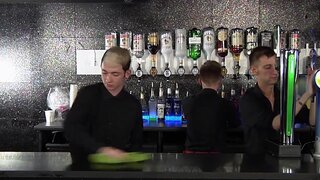 European lad stays in the bar with two colleagues for sex