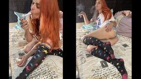 2 Marlboro gold and cool long socks - Smoking 2 at once