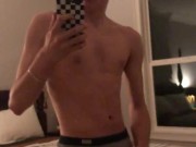19 year old college guy Jesse Gold jerks of and cums in grey underwear