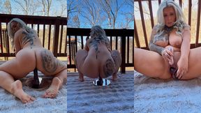 heavily tattooed pawg milf justa barbi rides bbc dildo on outdoor porch - big ass bouncing, ass spreading & creamy orgasm (5:53)