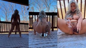 heavily tattooed pawg milf justa barbi rides bbc dildo on outdoor porch - big ass bouncing, ass spreading & creamy orgasm (5:53)