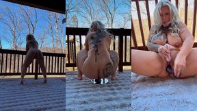 heavily tattooed pawg milf justa barbi rides bbc dildo on outdoor porch - big ass bouncing, ass spreading & creamy orgasm (5:53)