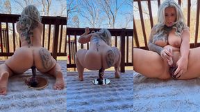 heavily tattooed pawg milf justa barbi rides bbc dildo on outdoor porch - big ass bouncing, ass spreading & creamy orgasm (5:53)
